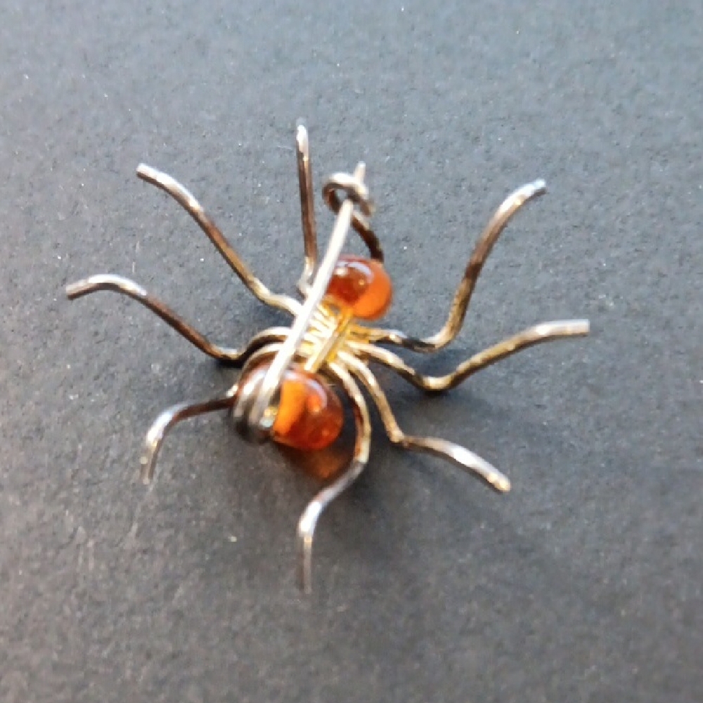 VTG Sterling Silver Baltic Amber Spider Brooch Pin - Picture 3 of 8